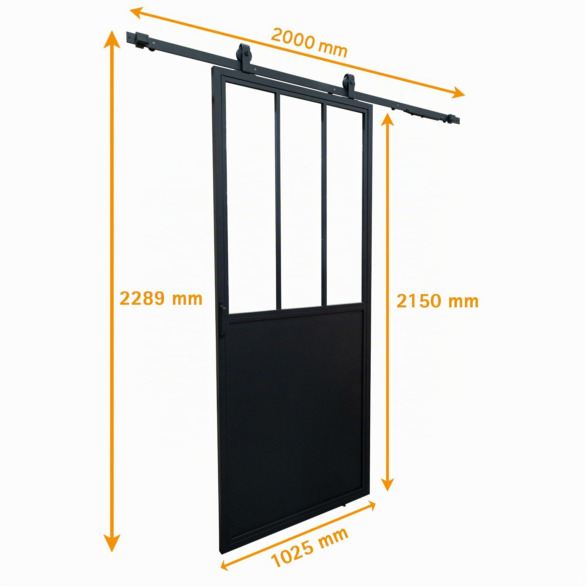 Schulte porte coulissante intérieure verre 102 x 215 cm verrière noir | verre trempé 4 mm