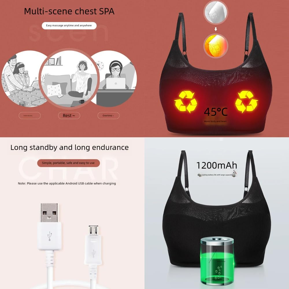 Masajeador de senos, masajeador eléctrico inalámbrico para mejorar los senos, cuidado de los senos portátil y prevención de enfermedades mamarias, desatasca los senos, con calefacción, 5 modos, ajuste