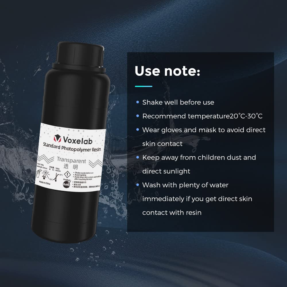 review VOXELAB 3D Printer Resin, Rapid Resin LCD UV-Curing Resin 405nm Standard Photopolymer Resin for LCD 3D Printing, High Precision & Quick Curing & Excellent Fluidity - 500g (Transparent)
