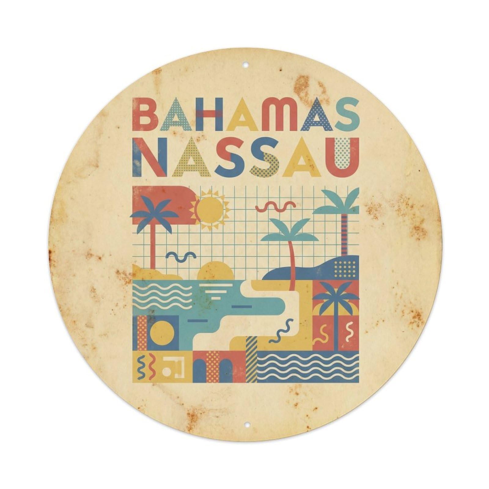 Olyhtr 8X8inch Classic Style Bahamas Nassau Tropical Coast Mid Century Metal Tin Sign