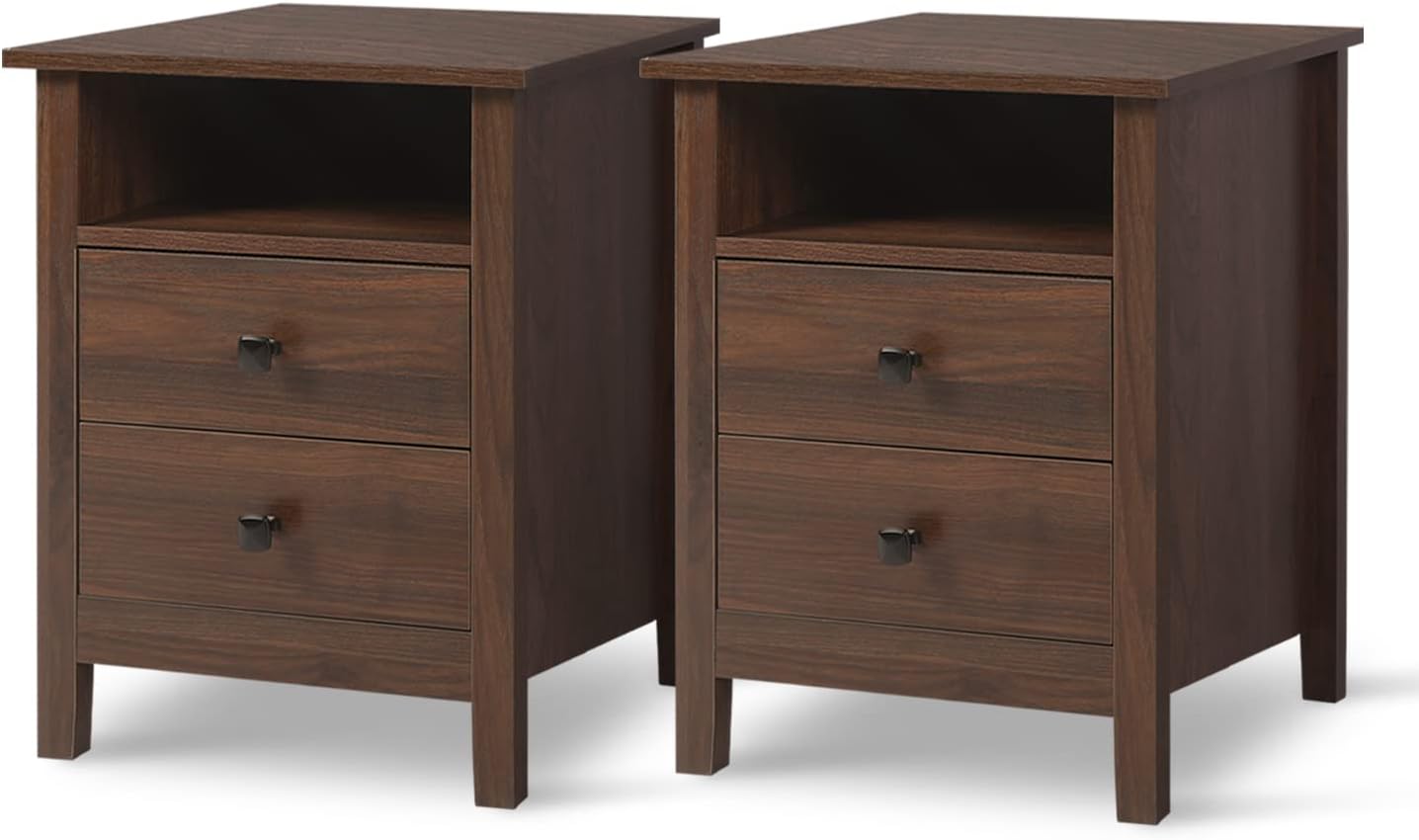 LTMEUTY Set of 2 Nightstand - Bedroom Bedside Tables, Wooden Nightstands with Drawers (Brown, 2-Drawer)