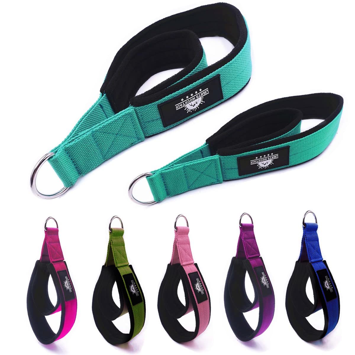 Lights Mountain1 Pair Pilates Double Loop Straps for Reformer, Fitness D-Ring Straps Handle, Yoga Exercise Accessories for Home Gym Workout