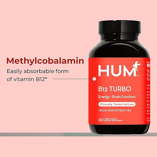 Miniatura 3 de HUM Turbo B12, suplemento de vitamina B12, apoyo energético diario, calcio para la salud ósea, suplementos energéticos de vitamina B-12, sin gluten