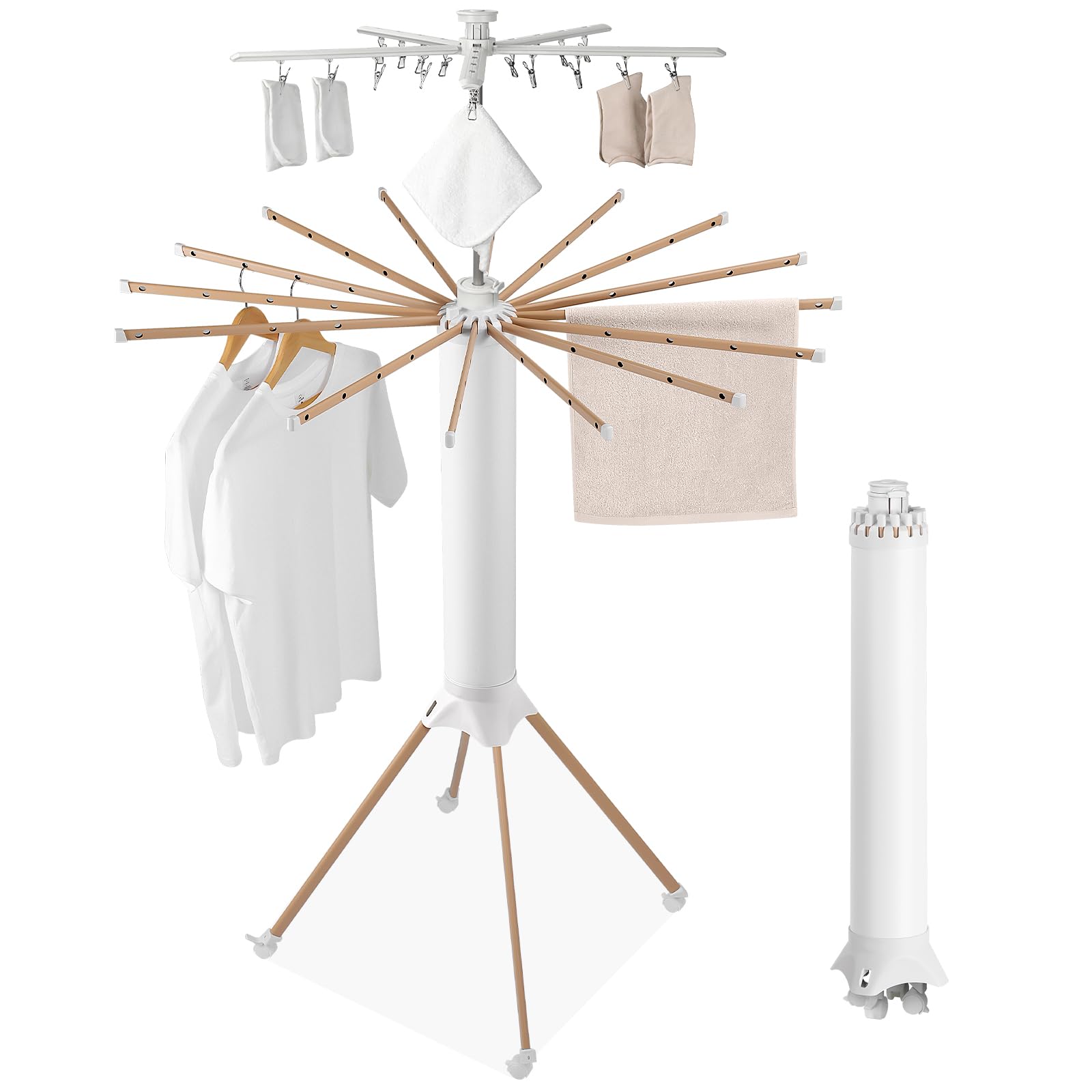 Clothes Drying Rack Foldable,2-Level Standing Dry Racks,Collapsible Laundry Drying Rack,Four-Casters,Indoor, Balcony, Poolside, Camping LR06