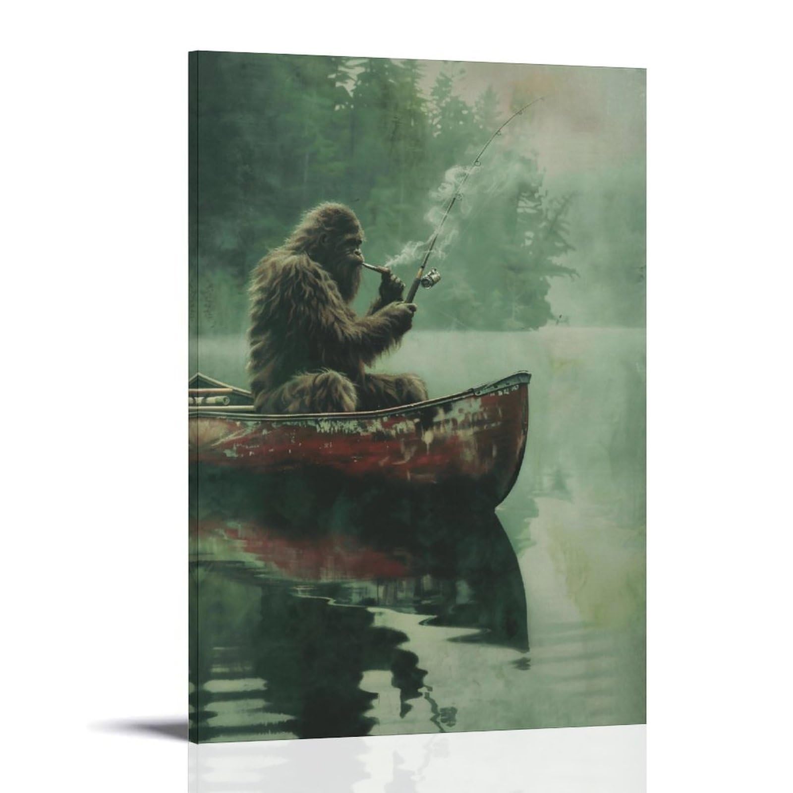 HUERYRYHY Sasquatch Canoe Fishing Hour 04 Poster Wall Art Canvas Vintage Aesthetic Painting Decor for Rooms 24x36inch Frame-style