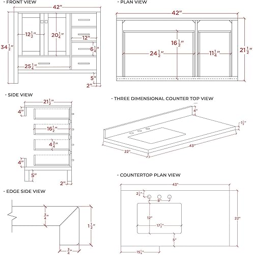 Miniatura 9 de ARIEL Tocador de baño blanco de 43 pulgadas con encimera y salpicaduras de mármol italiano de Carrara de 1.5 pulgadas, fregadero rectangular