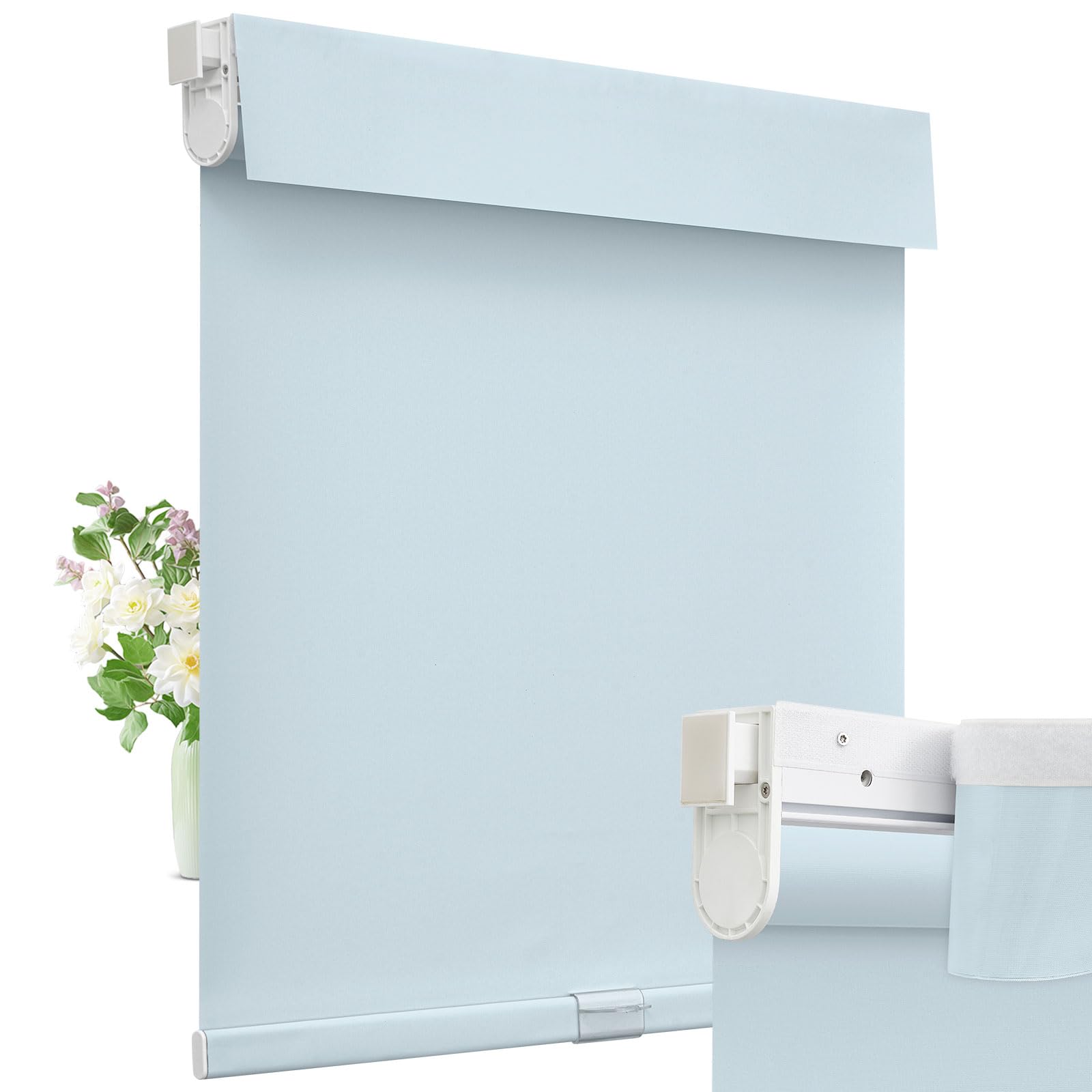 Moonice Cordless Roller Blinds No Drill Blinds for Windows Valance Blackout Shades Thermal Insulated Easy to Install Waterproof Window Shades for Home Kitchen Bathroom (Air Blue89cm W x 200cm H)