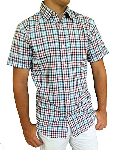 Arrow Men's Red White and Blue Woven Plaid Short Sleeve