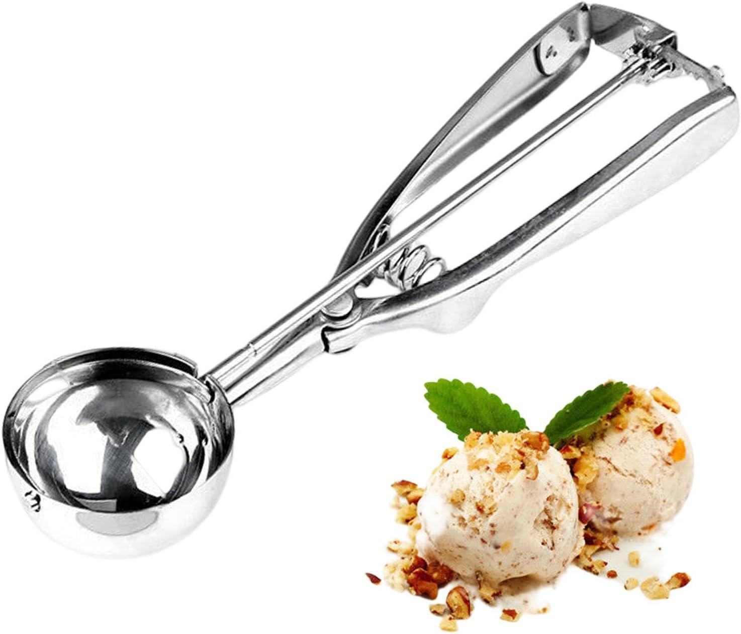 2.36 inch stainless steel ice cream, with trigger and ergonomic handle, ideal for ice cream balls, puree, cookies, cakes, pasta, melon, durable and easy to clean