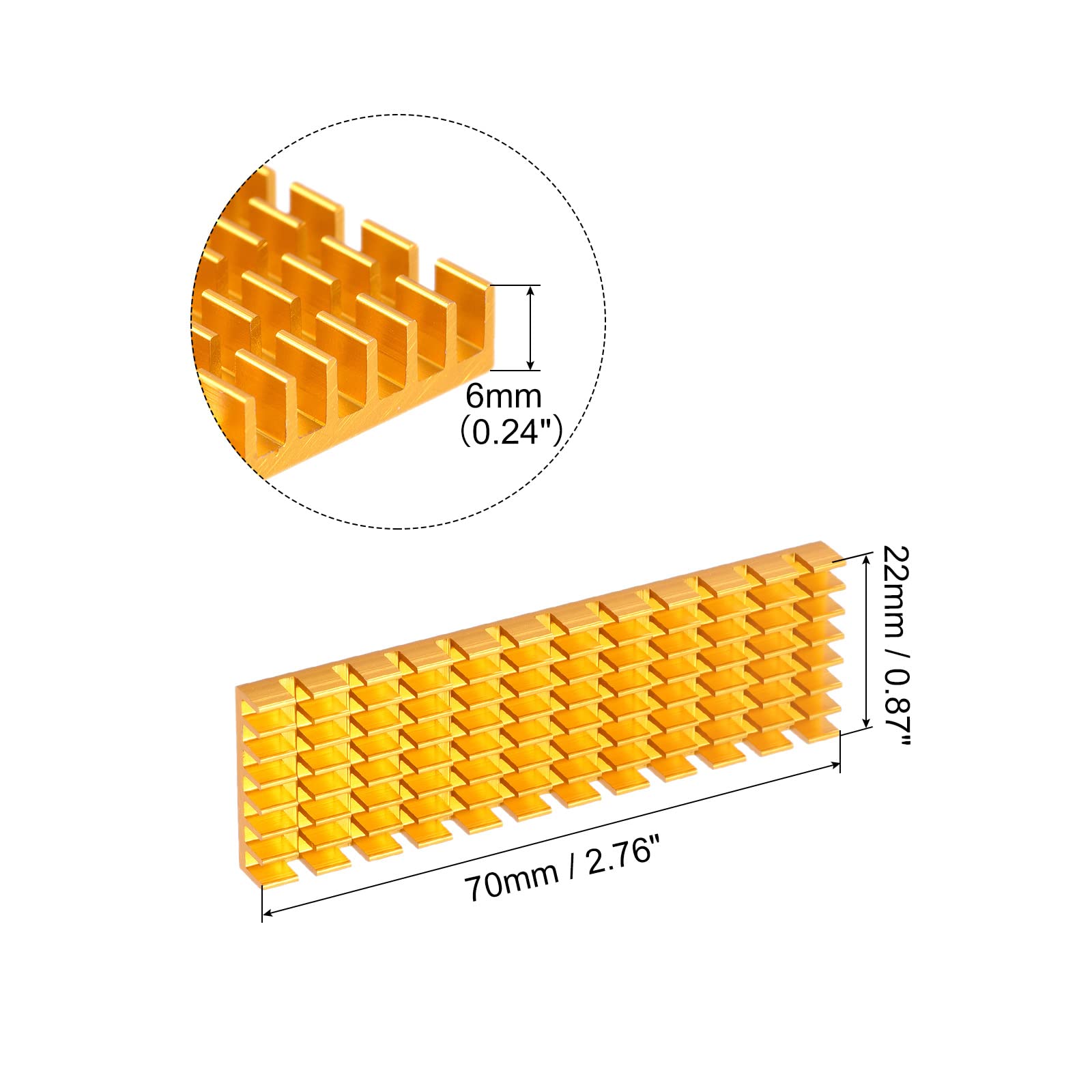 sourcing map Zestaw 2 radiatorów M.2 SSD z podkładką termiczną ze stopu aluminium, do PC, 70 x 22 x 6 mm, złoty