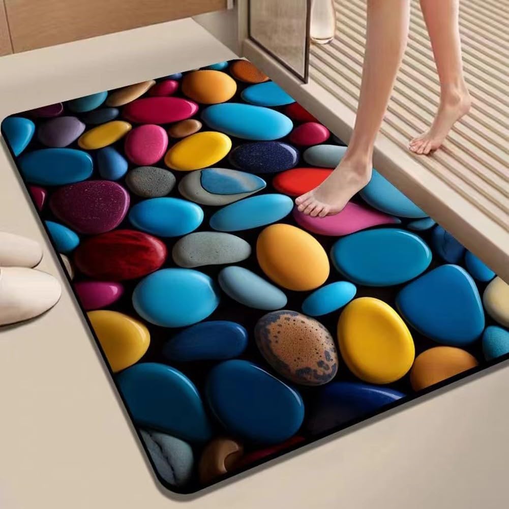 Tapis de bain en terre de diatomée 3D Motif galets absorbants antidérapants Séchage rapide 40 x 30 cm