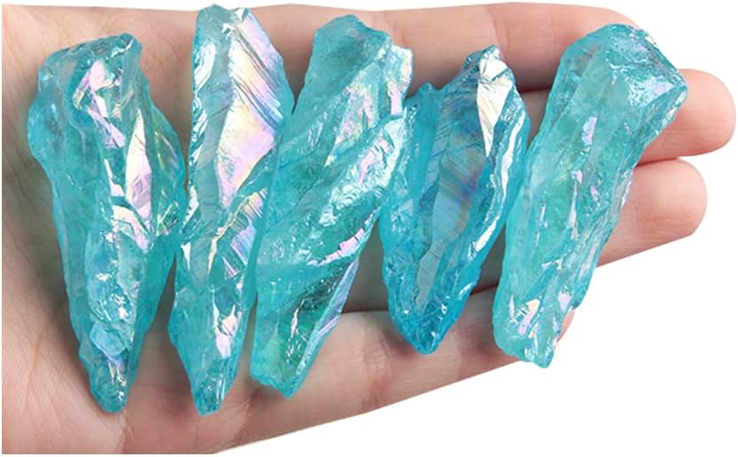 5Pcs Titanium Rainbow Aura Lemurian Quartz Blue Crystal Point Healing