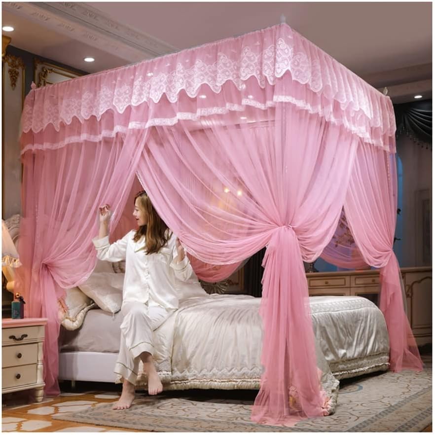 Fabric Bed Drapes Mesh Protection Canopy Shielding Netting,Summer Luxury Canopy Mosquito Net, Easy to Install European Style Palace Bedroom Decoration Lace Bed Curtain, 120/150/180/200cm