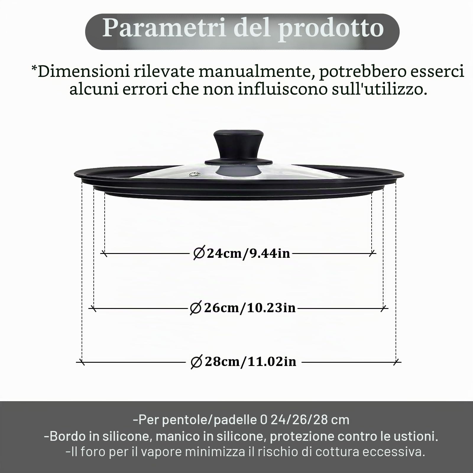 Sunoya Coperchio Universale, Coperchio Pentola, Coperchi Universali Coperchio In Vetro Paraspruzzi, Diametro 16/18/20 Cm E Ø 24/26/28 Cm, Con Bordo In Silicone, Per Pentole E Padelle(Nero)