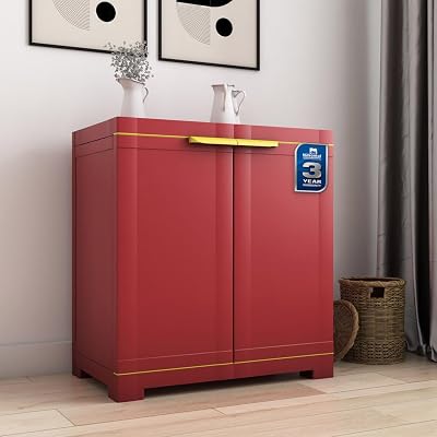 Freedom Mini Medium (FMS) Plastic Kids Mini Storage Cabinet|3-Years Warranty|2 Doors Cupboard|Multipurpose Storage Suitable for Kids Room and Home|Bright Red and Yellow Colour
