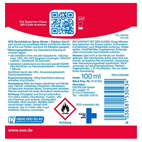 SOS Desinfektions-Spray, 4 x 100 ml Sprühflasche, Handdesinfektion gegen 99,99% der Bakterien, Pilze und Viren*, geeignet zur Desinfektion von Flächen und Gegenständen – Bild 5