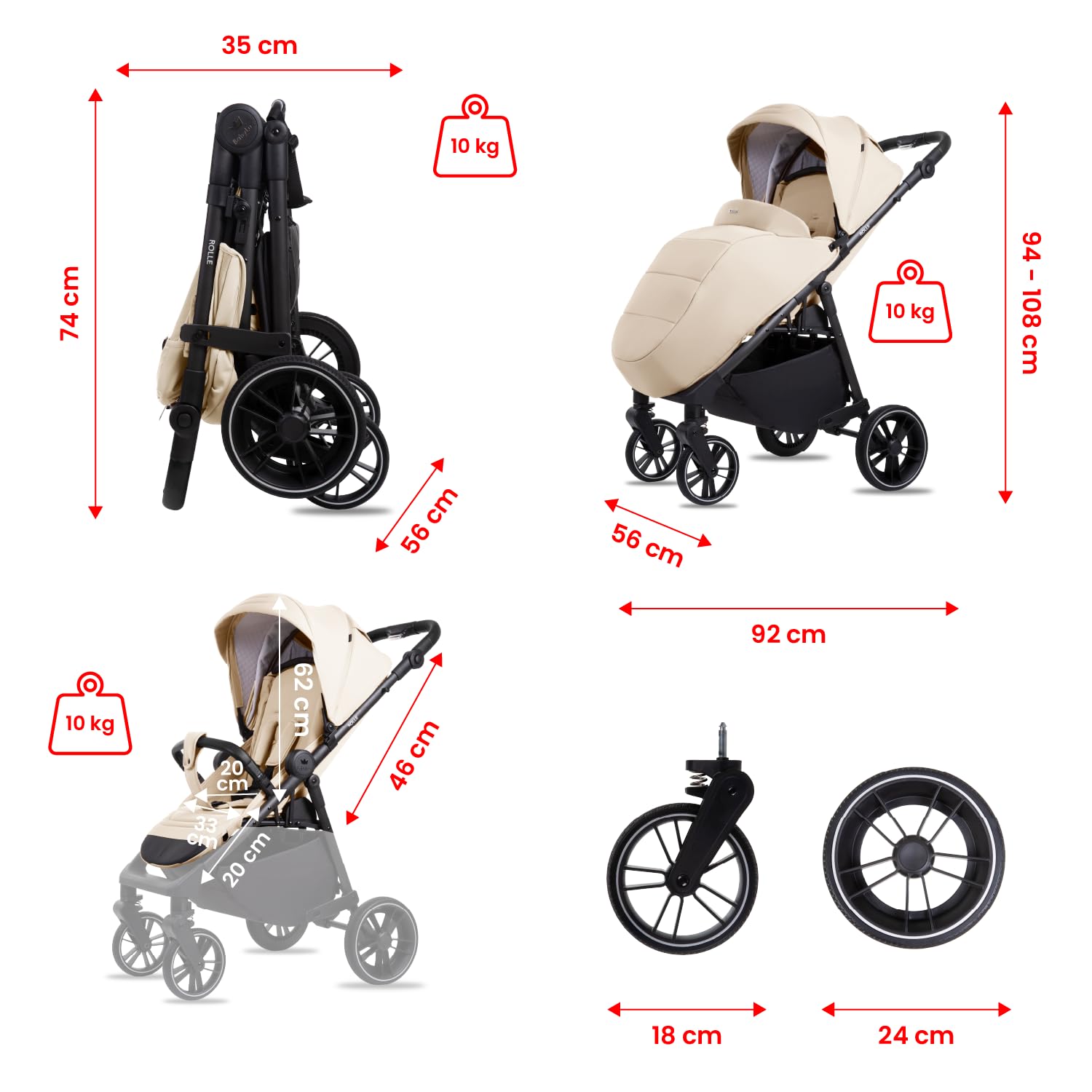 Babylux Passeggino Leggero da Viaggio ROLLE con Funzione Reclinabile, Sand | Passeggino Pieghevole, Manubrio Telescopico, Ripiegabile In Modo Compatto, Borsa Per Pannolini E Viaggio E Altri Accessori
