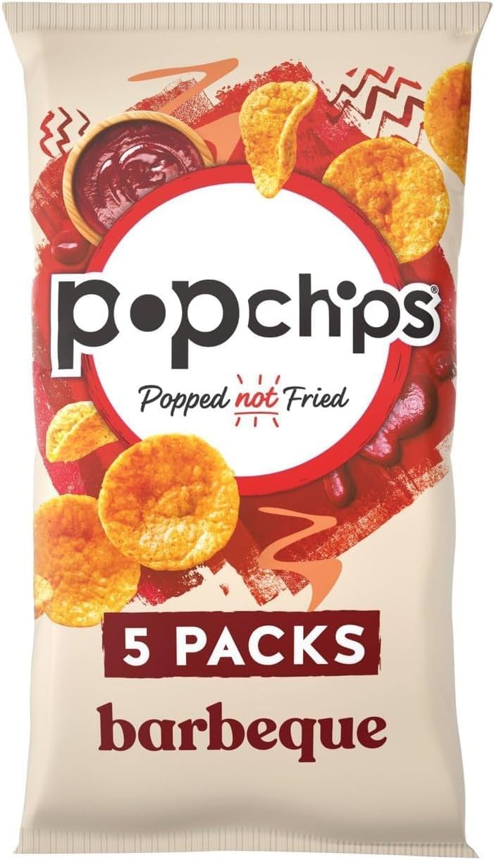 popchips - BARBEQUE Multipack Crisps 5 Pack Bag - Fully loaded with flavour, iconic ridged crisp, unmistakable crunch
