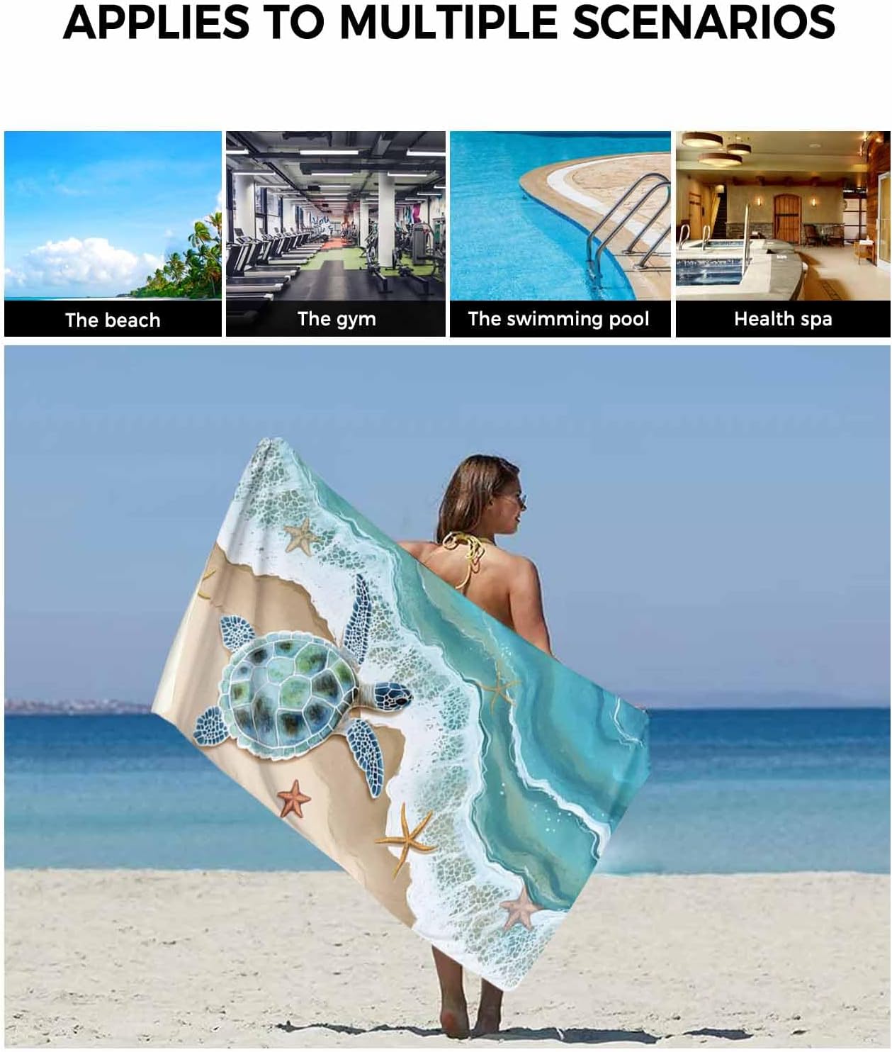 Bath Towel Sets, Summer Sea Turtle Starfish Bathroom Towels Soft Hand Towel Washcloth Cotton Towel Set,Absorbent Soft Bath Set for Hotel Beach Pool Seaside Beach Ocean Spray Towels - Image 6