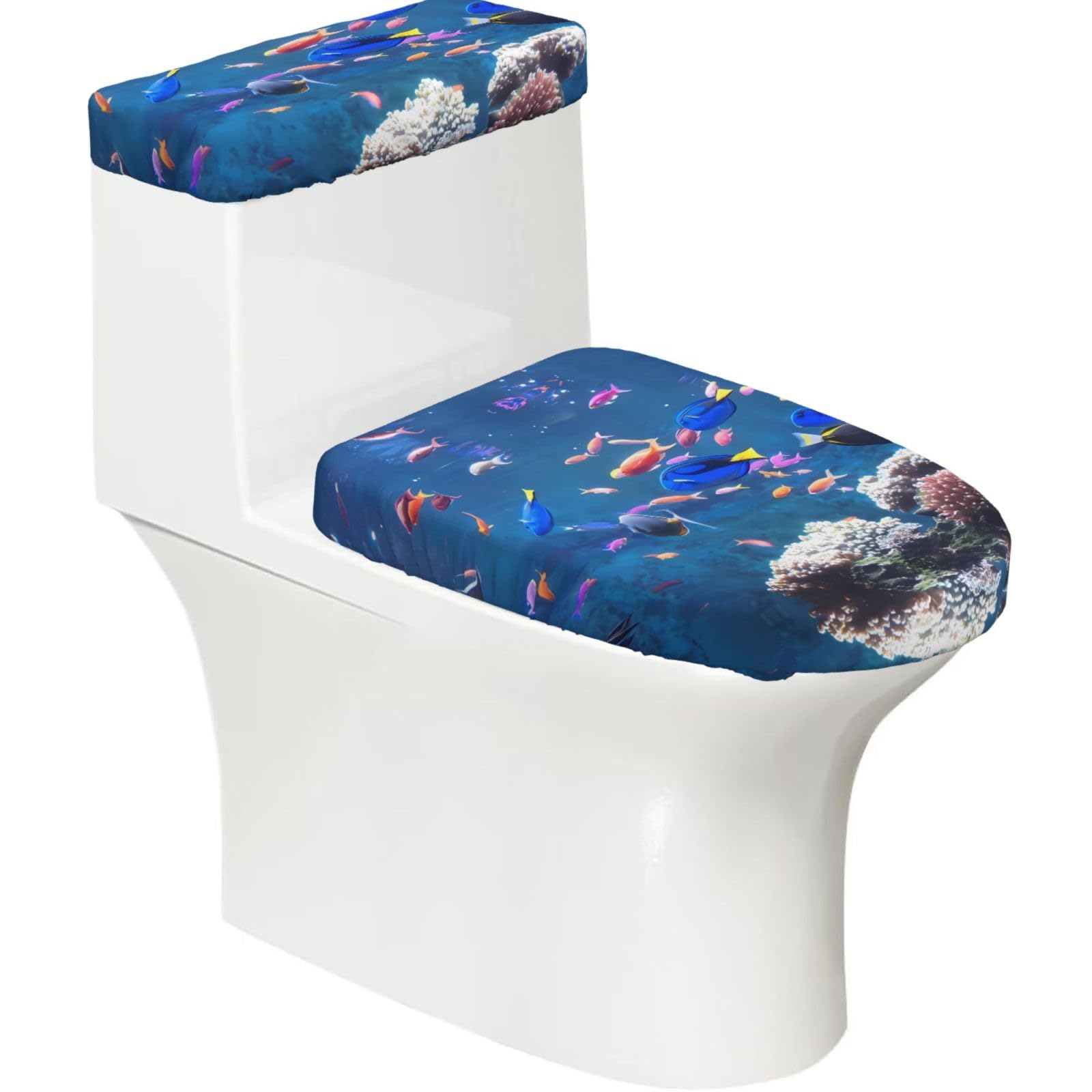 Mrowyc Black Fishs Printed Toilet Seat Set - Set Of 2 - Universal Toilet Seat Cover - Housewarming Birthday Christmas Gift
