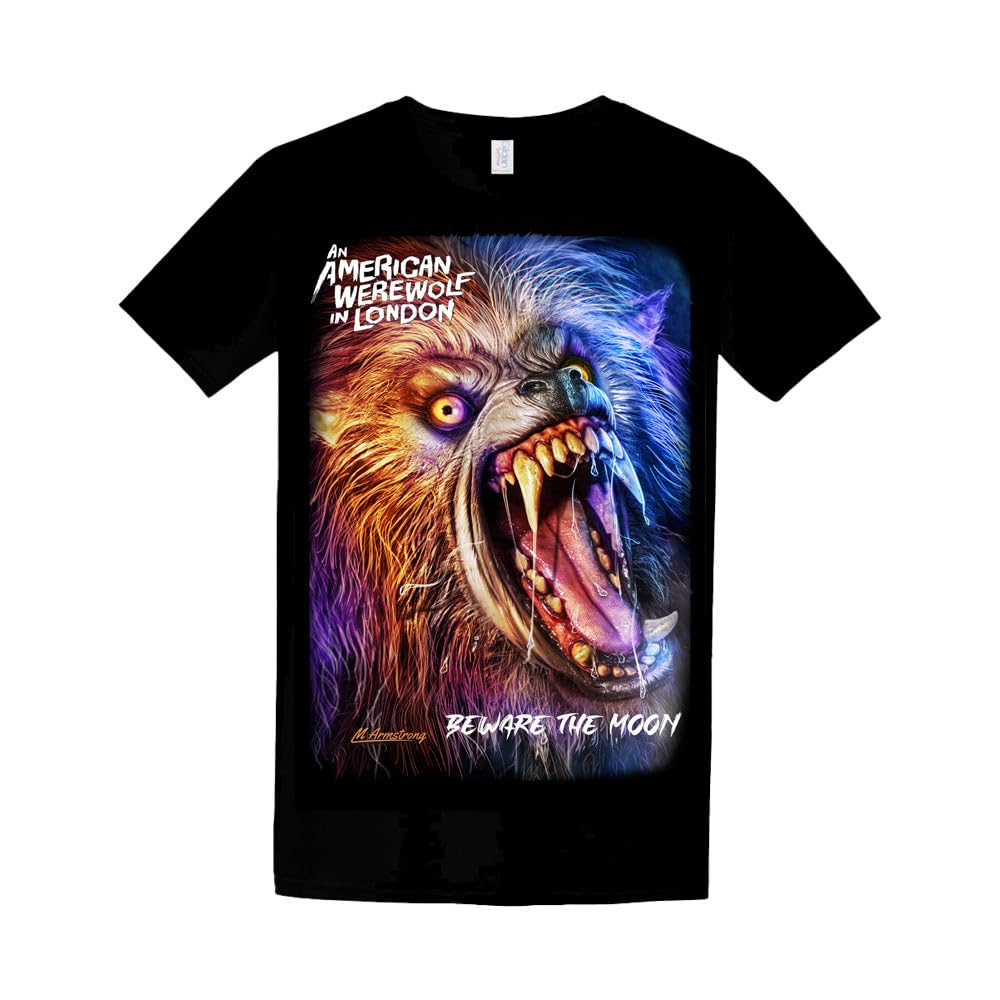 Wild Star Hearts Unisex Black Horror Movie - American Werewolf In London - Beware The Moon - Cotton T-Shirt.