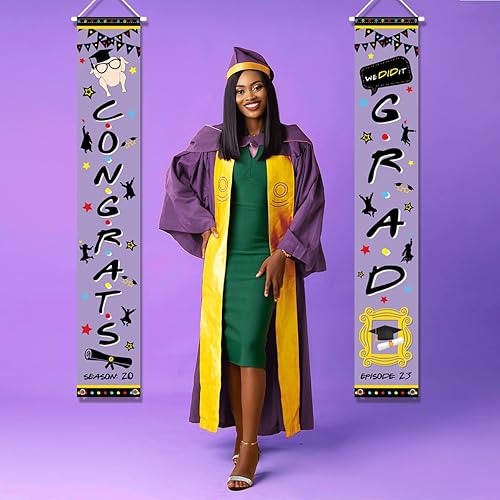 Miniatura 2 de Decoración de fiesta de graduación de amigos 2 carteles de bienvenida para puerta delantera de amigos 2023 para suministros de graduación de clase