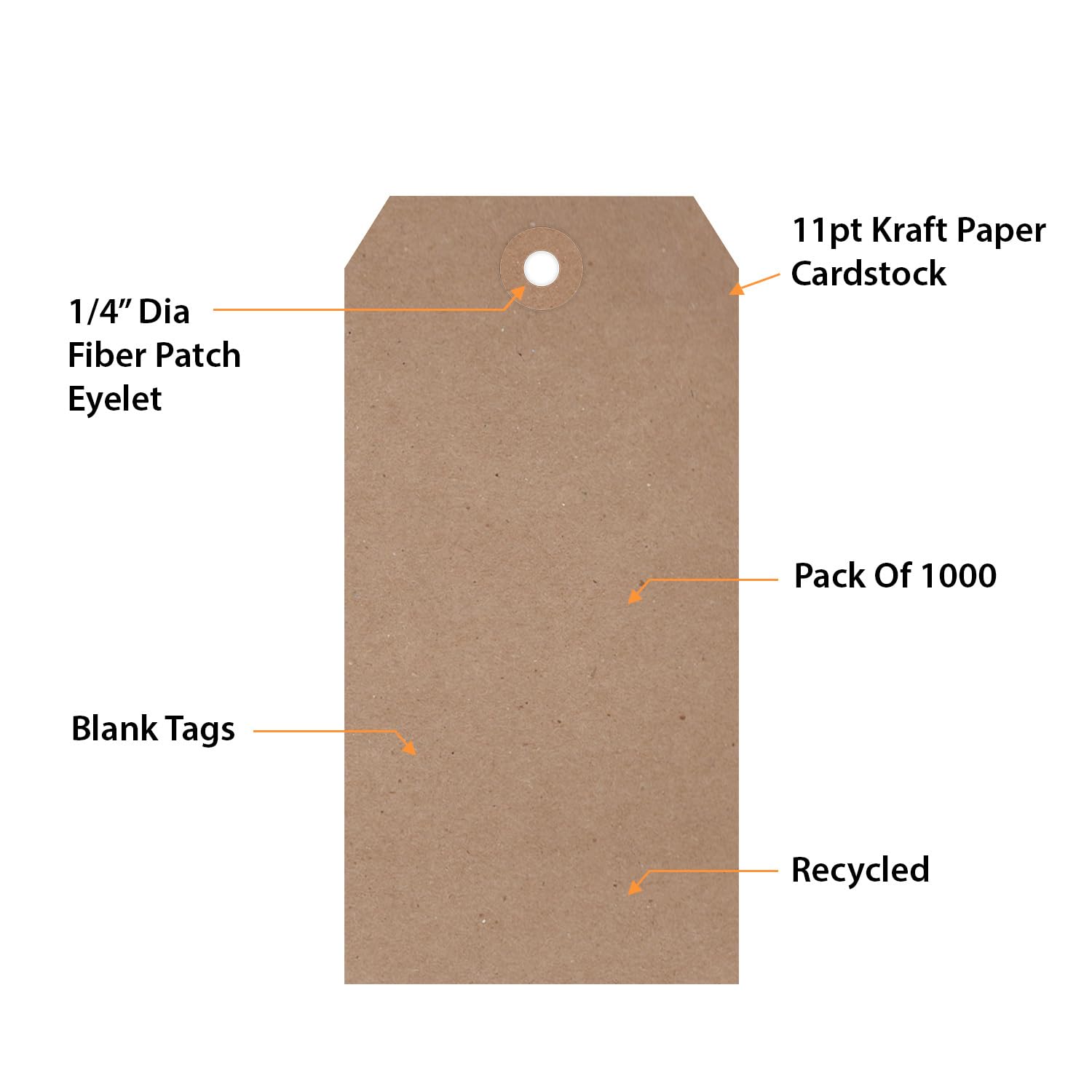 SmartSign Braune Geschenkanhänger, 1000 Stück, 12,1 x 6 cm, Größe 5, umweltfreundliche Blanko-Etiketten mit verstärktem Faser-Patch, 11 pt Recycling-Kraftpapieranhänger für