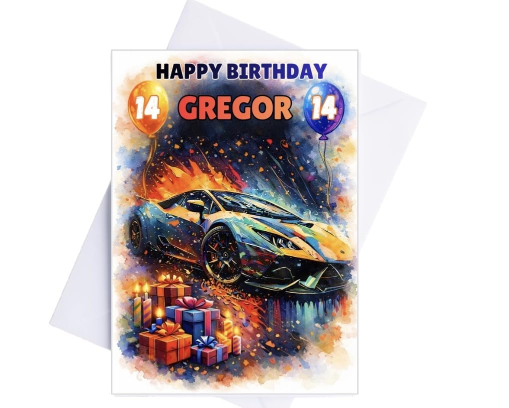 Personalized Racing Car Birthday Card | Custom Name, Age & Message | Boys Sports Car Birthday Card | Matte Photo Card 300gsm | Any Age (Style 3)