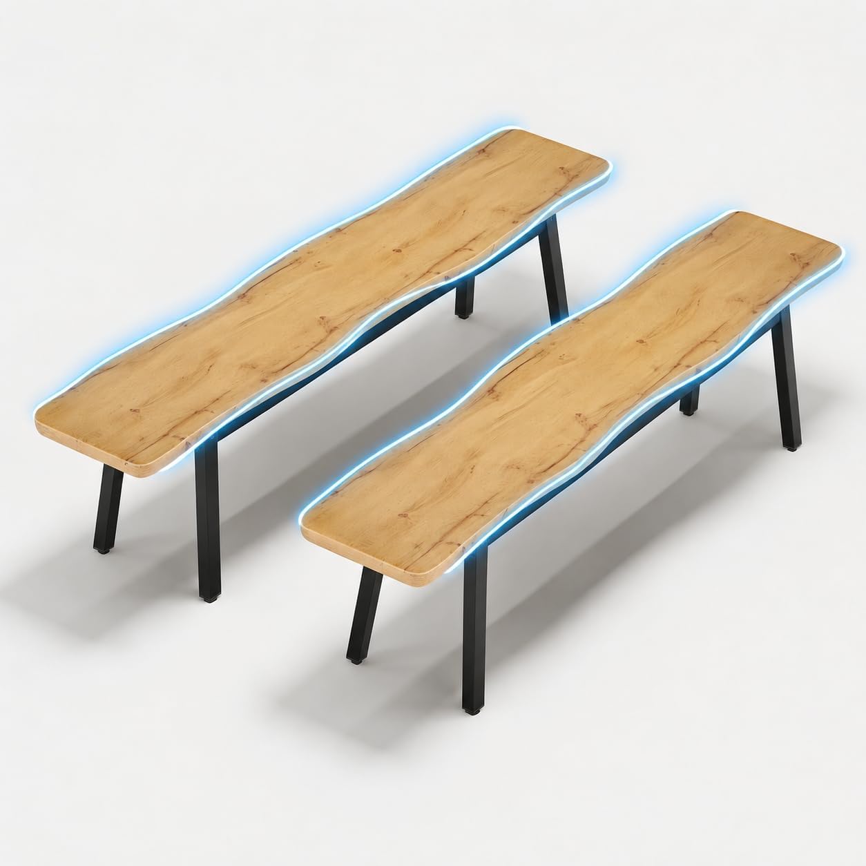 FUQARHY 59” Farmhouse Dining Bench Pair of 2, Long Kitchen Benches | 6-8 Person, Wave Design Kitchen Table Benches, Entryway Bench, Indoor Bench