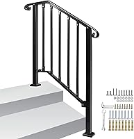 Vista 1 de Pasamanos ajustables para escalones al aire libre, pasamanos #2 para 2 o 3 escalones, pasamanos de hierro forjado mate, riel de escalera con kit