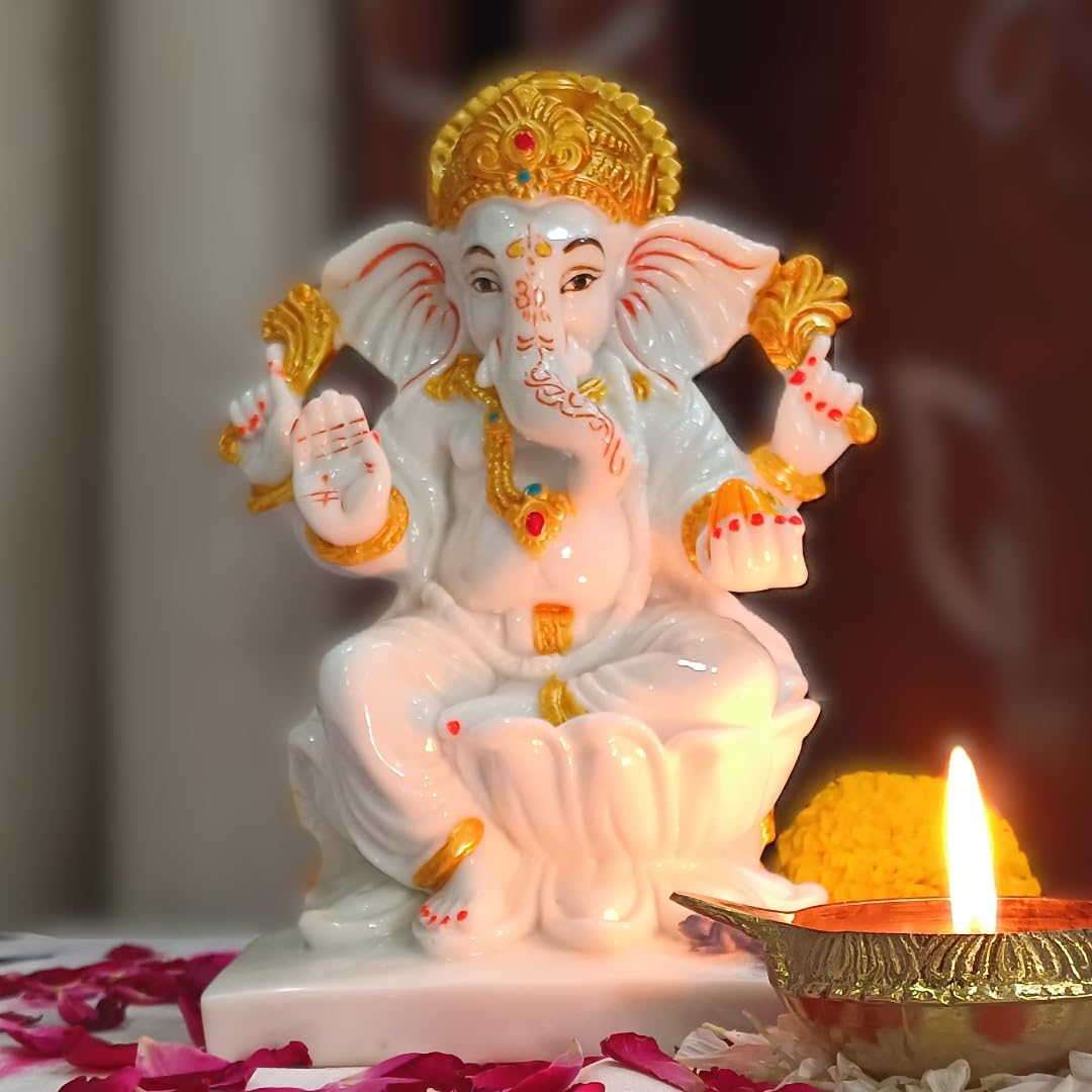 White Marble Ganesh Idol - Lord Ganesha Statue -12