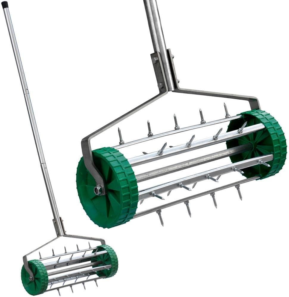 Yaheetech 36cm Wide Manual Rolling Lawn Aerator/Scarifier Garden Grass Roller