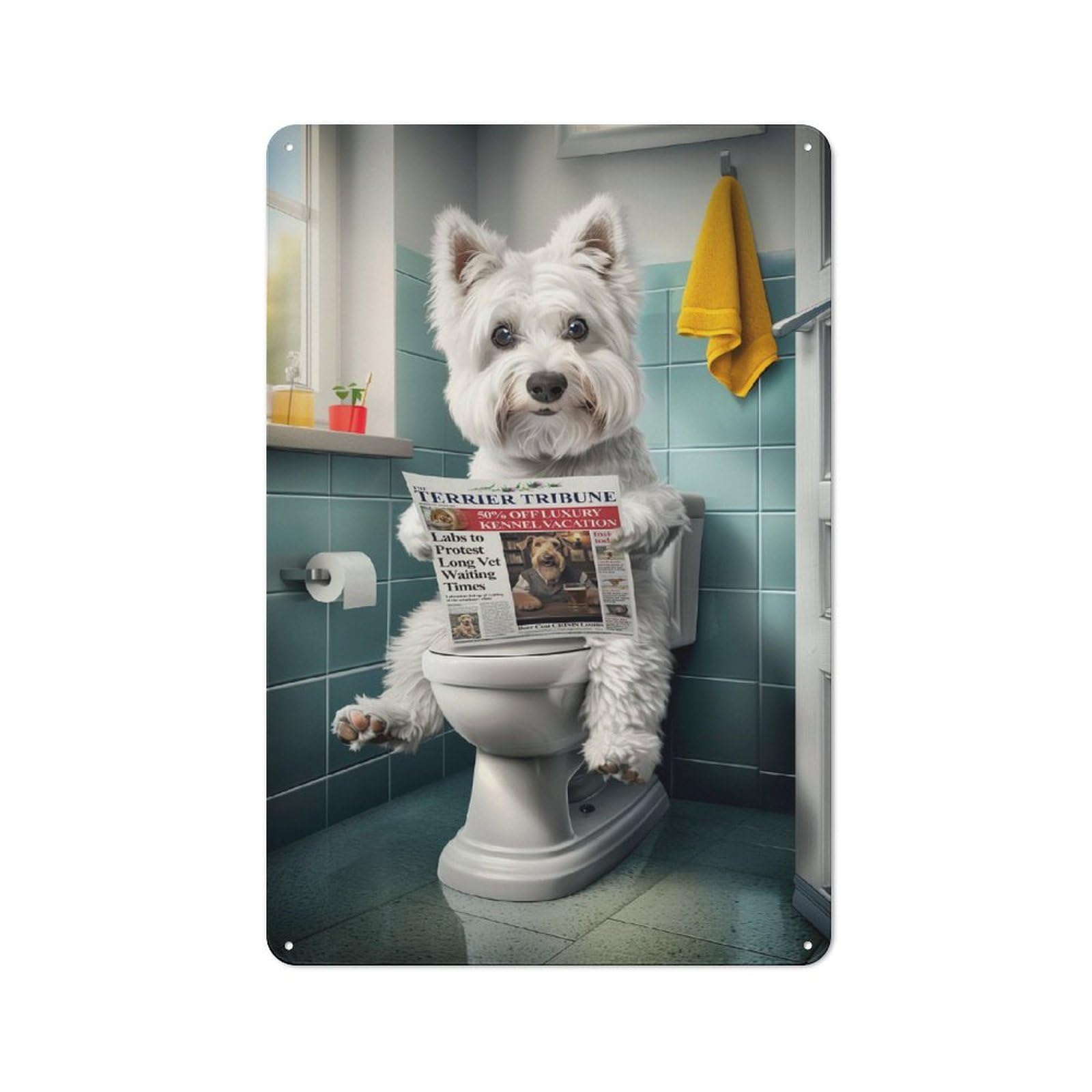 Junmoney Westie On The Toilet Retro Metal Plaque 30X20cm Featuring For Garage Wall, A Winter Wall Decor Update For Workshop Decor Fans