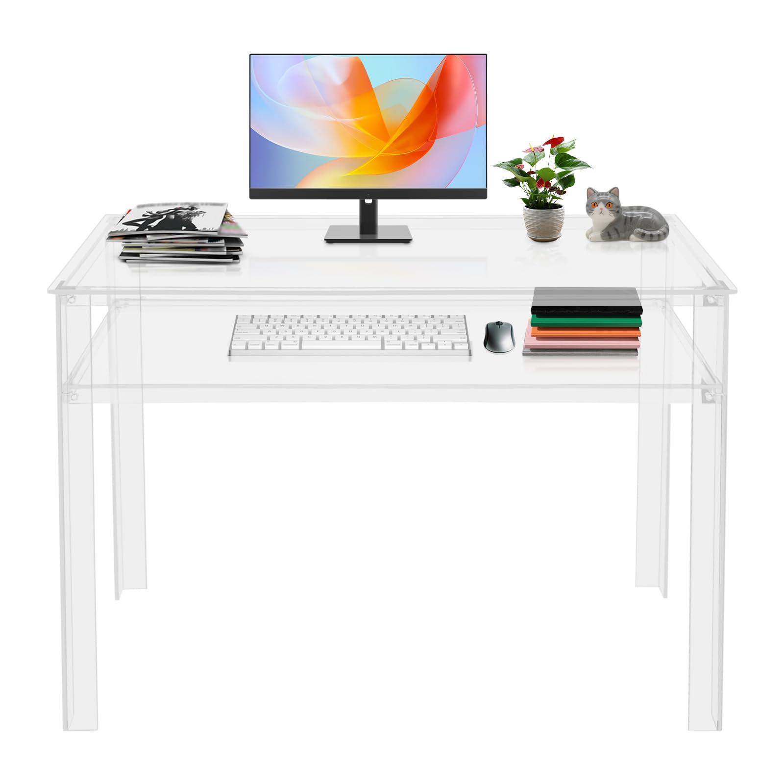 Scrivania in Acrilico Trasparente a 2 Livelli 100 x 50 x 75 cm per Computer