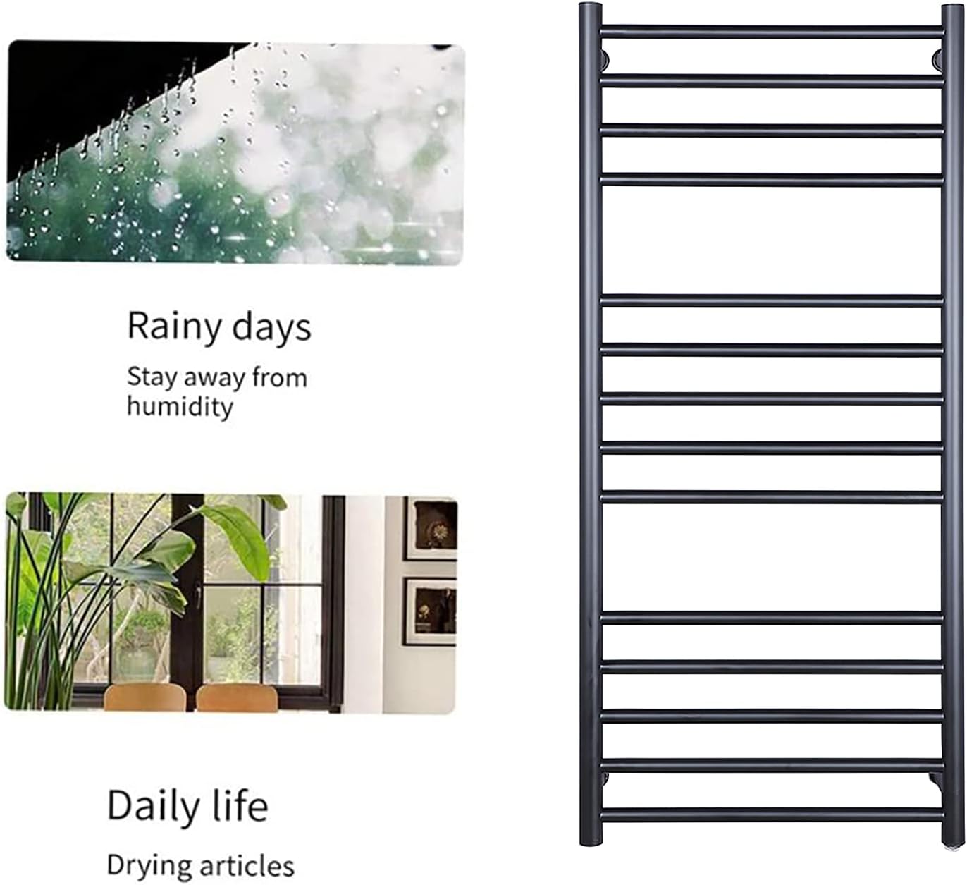 Towel Warmer Wall Mounted Black Electric Heated Towel Rack with Timer, 14 Bars Heated Towel Rack 304 Stainless Steel 162W Energy Efficient Towel Warmer Rack for Bathroom,Plug in