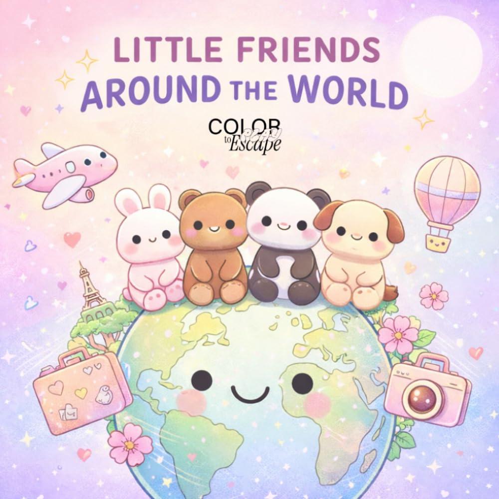Little Friends Around the World: A Kawaii Travel Coloring Book for Teens & Adults