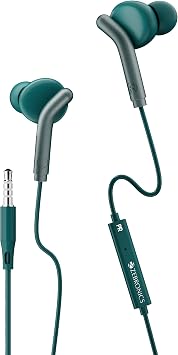 ZEBRONICS Bro in Ear Wired Earphones with Mic, 3.5mm Audio Jack, 10mm Drivers, Phone/Tablet Compatible Green
