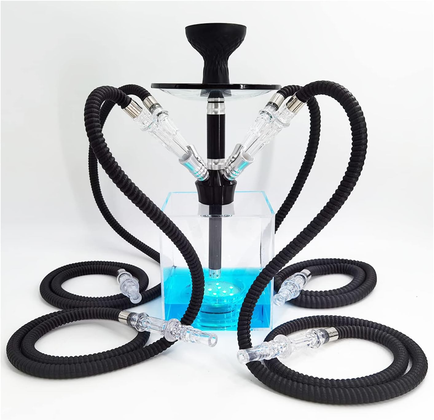 Juego de Cachimba de 4 Mangueras, Microcubo Acrílico con Cachimba de Silicona Luz Led de Control Remoto de 4 Mangueras para Principiantes Y Amantes de La Cachimba