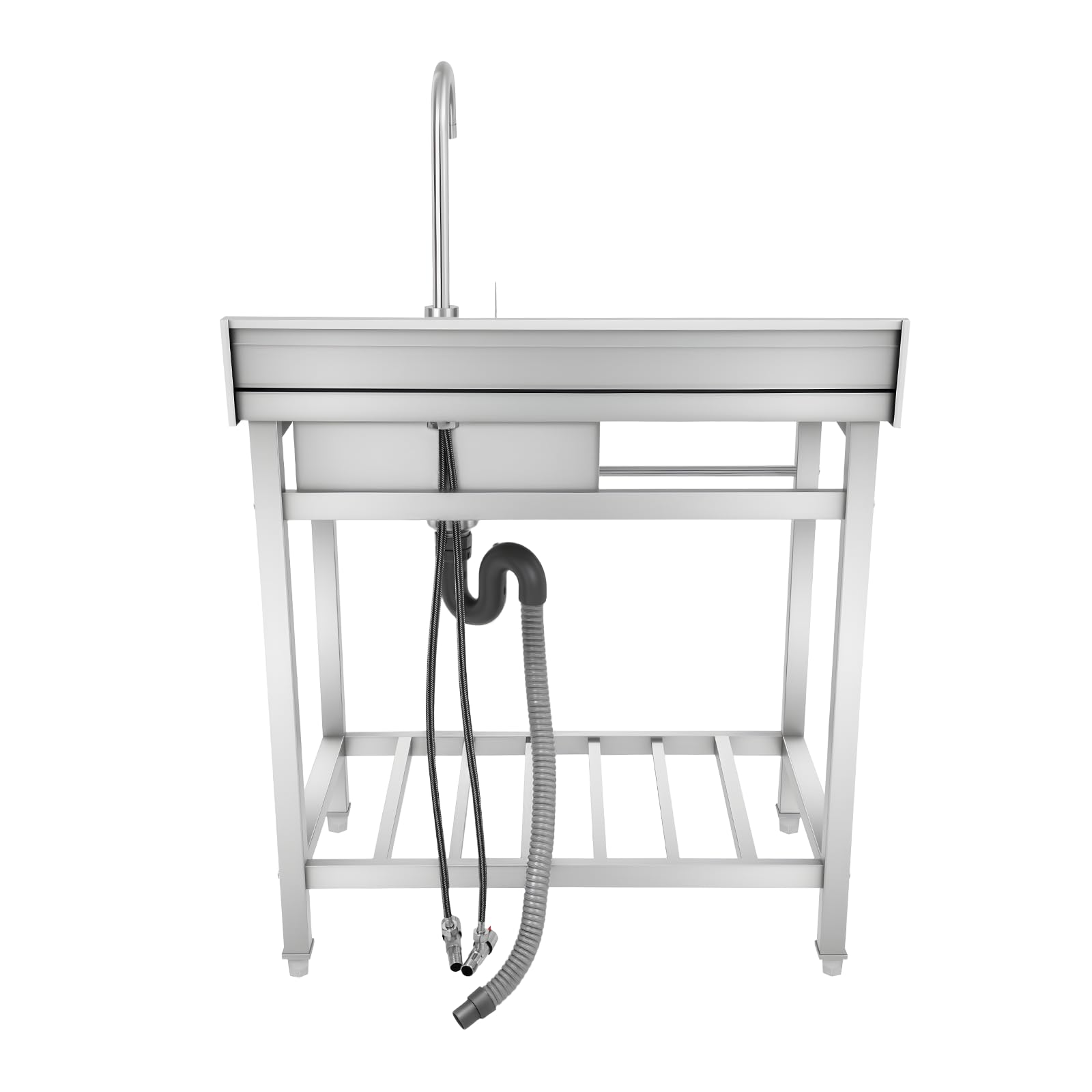 Freistehend Edelstahl Waschbecken, Spültisch mit Wasserhahn und Nterschrank, Einschalen-Küchenspüle, Multifunktionswaschtisch für den Einsatz in Badezimmern, Bauernhöfen, Hinterhöfen 80x55x84cm