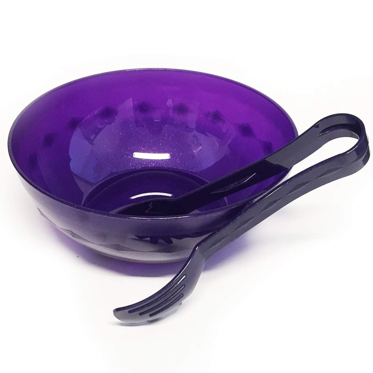 Harfield Components Ltd Purple Sparkle Harfield Salad Fruit Bowl & Serving Tong - Reusable Virtually Unbreakable Polycarbonate Plastic