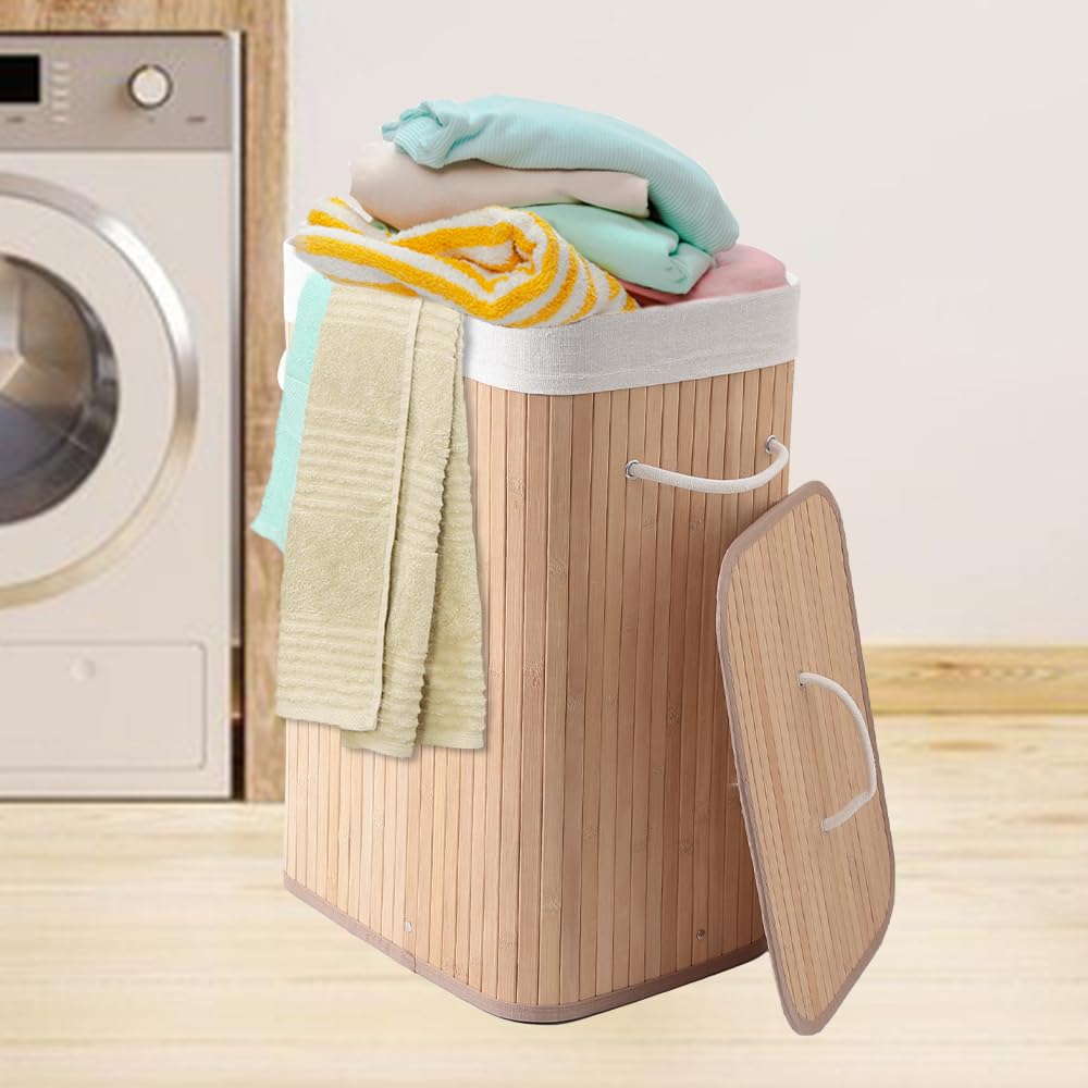 The Better Home Bamboo Laundry Bag 72 Litres With Lid (Pack of 1) | Foldable Laundry Basket For Clothes | Washing Clothes Basket | Clothes Bin (Rect. - Natural)-image-15
