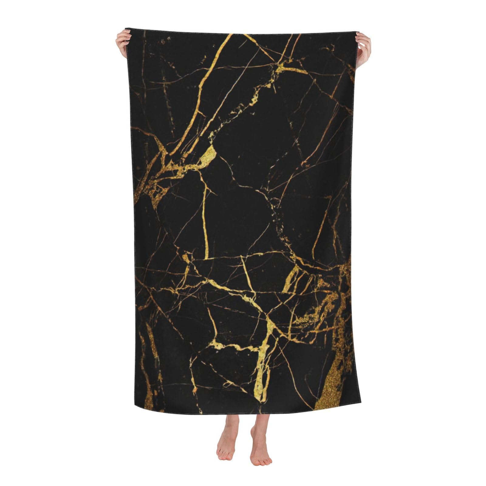 KPXXAQT 3d Stylish Gold Marbling Texture Print Oversized Adult Beach Towel Quick-Dry Travel Swimming Camping Outdoor Adventures