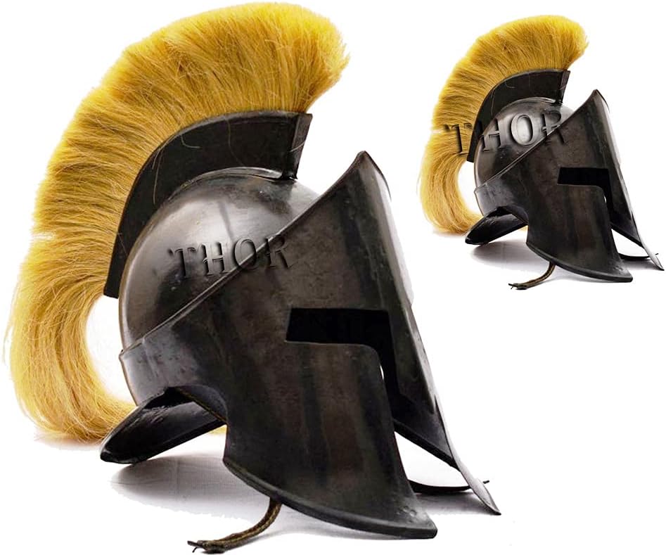 THOR INSTRUMENTS Armor 300 Spartan Medieval Helmet With Plume Replica Helmet Black Finish Rustic Vintage Home Decor Gifts