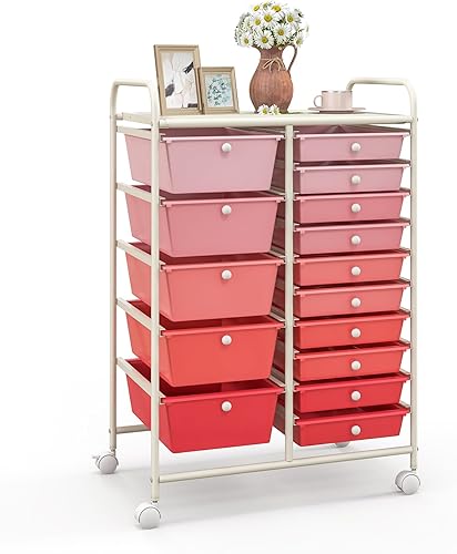 Miniatura 1 de Giantex - Carrito rodante con 15 cajones, organizador para aula, carrito de almacenamiento con ruedas para útiles escolares, de oficina, hogar,