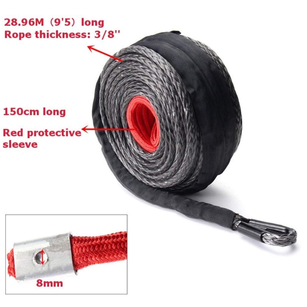 Cuerdas para Remolque 9.5mm * 28m Torno de Cable 20500LBs Todo Terreno Gancho del vehículo