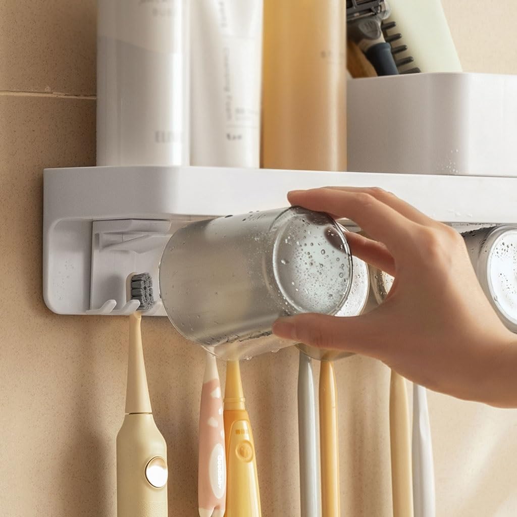 Estante para Cepillos de Dientes Scatola portaspazzolini a Parete Portaspazzolino Grigio Accessori for Il Bagno Staffa portaoggetti con Tazza Facile da installare(L31.2cm)