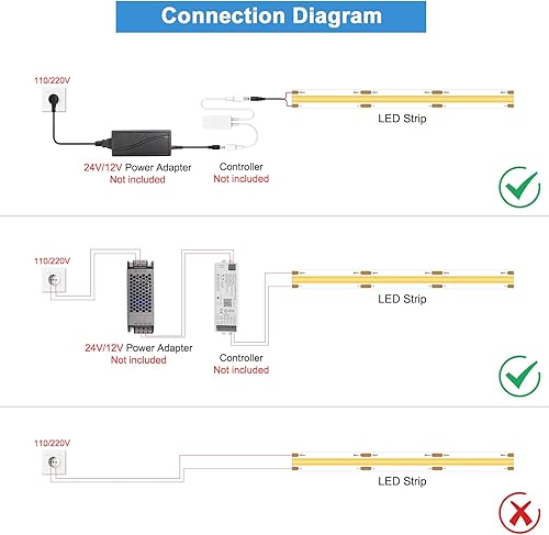 Miniatura 6 de MALIGAZA Cinta de luz LED COB flexible de 12 V, 3000 K, color blanco cálido, 480 LEDsm 16.4 pies16.4 ft CRI90, cinta de luz de alto brillo para