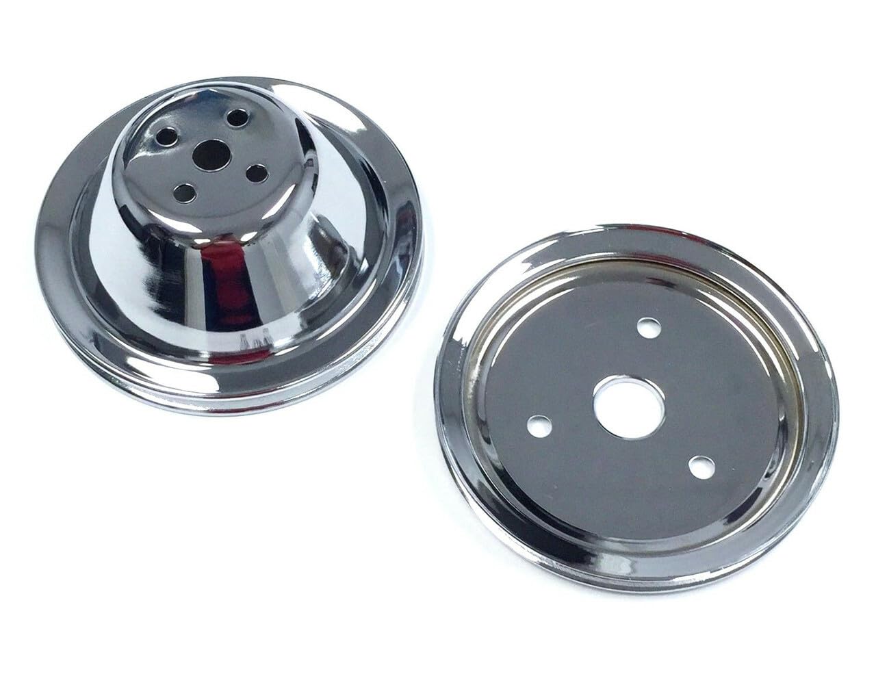 3-Piece Chrome Pulley Kit For SBC Chevy V8 (265-400ci) With Long Water Pump - Power Steering, Water Pump & Crankshaft
