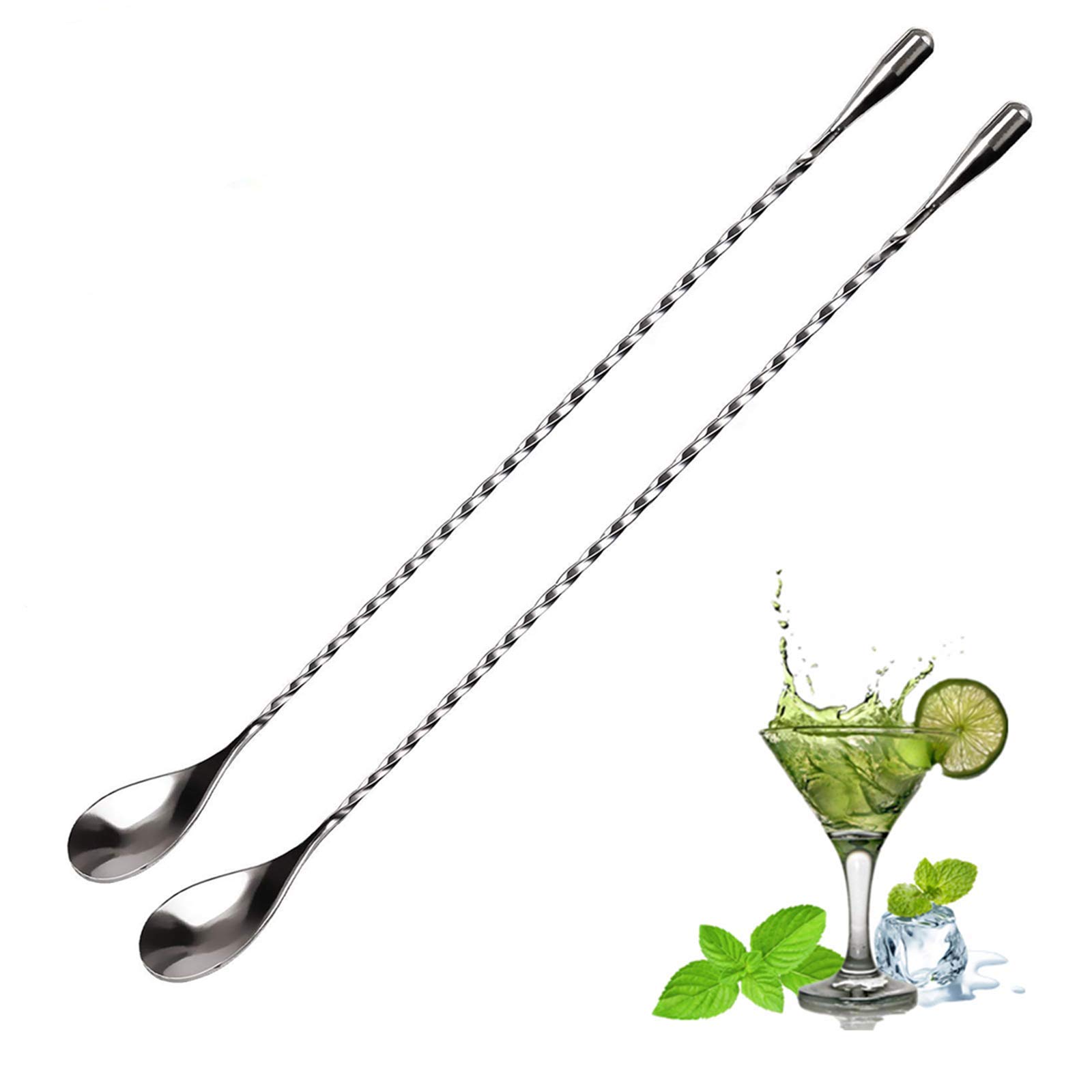 Mixing Spoon Stainless Steel Set of 2 Professional Cocktail Bar Tool (12 Inches) Japanese Style Teardrop End Design