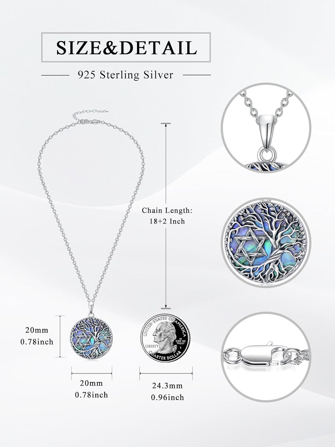 Jewish Jewelry Gifts Necklace Messiah/Chai/Star of David Tree of Life Necklace 925 Sterling Silver Protection Jewelry Gifts for Women Men